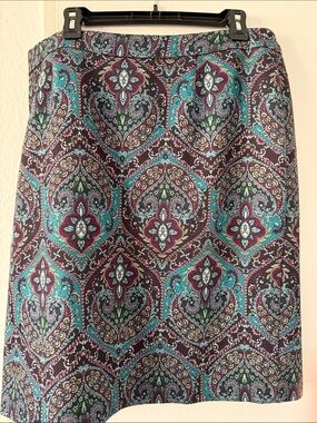 Talbots A-Line Skirt in Teal and Plum Paisley